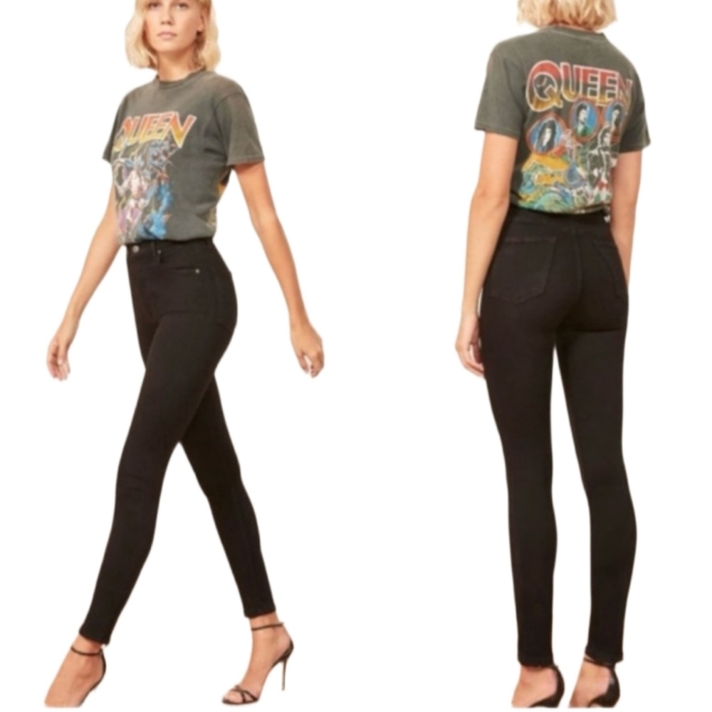 REFORMATION HIGH RISE STRETCH SKINNY BLACK JEANS SIZE 25